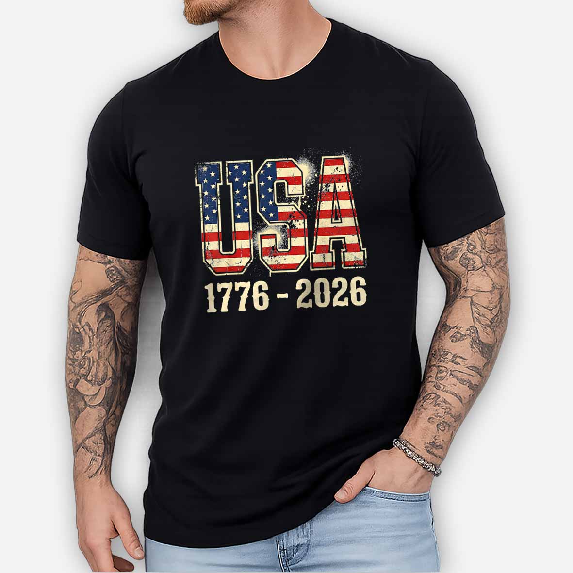 Maturelion 250 Years American 250th Anniversary USA Flag 4th of July Cotton T-shirt