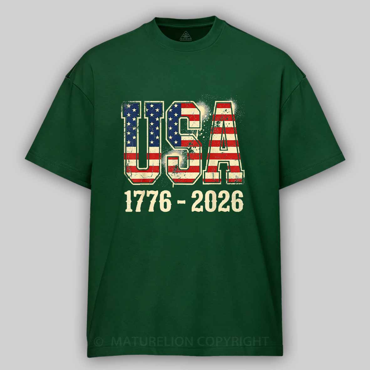 Maturelion 250 Years American 250th Anniversary USA Flag 4th of July Cotton T-shirt