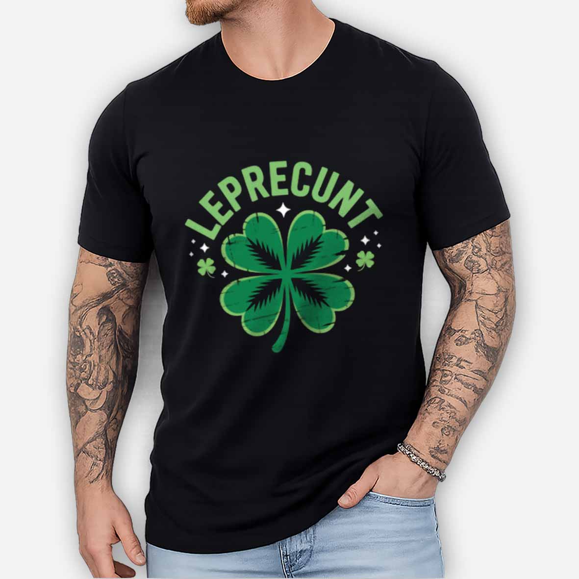 Maturelion Leprecunt St. Patrick's Day Funny LEPRECUNT Irish Shamrock Cotton T-shirt