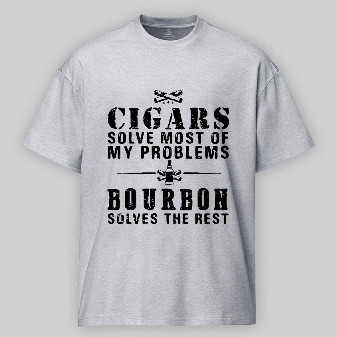Maturelion Men's T-Shirt Cigars Solve Most Of My Problems Bourbon Solves The Rest T-Shirt