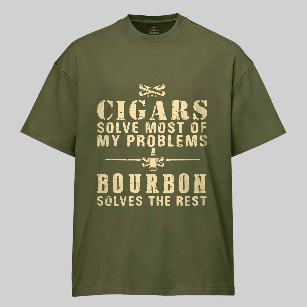 Maturelion Men's T-Shirt Cigars Solve Most Of My Problems Bourbon Solves The Rest T-Shirt