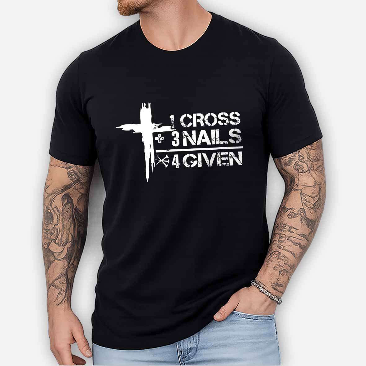 1 Cross+3 Nails 4 Given Religion Design Cotton T-shirt