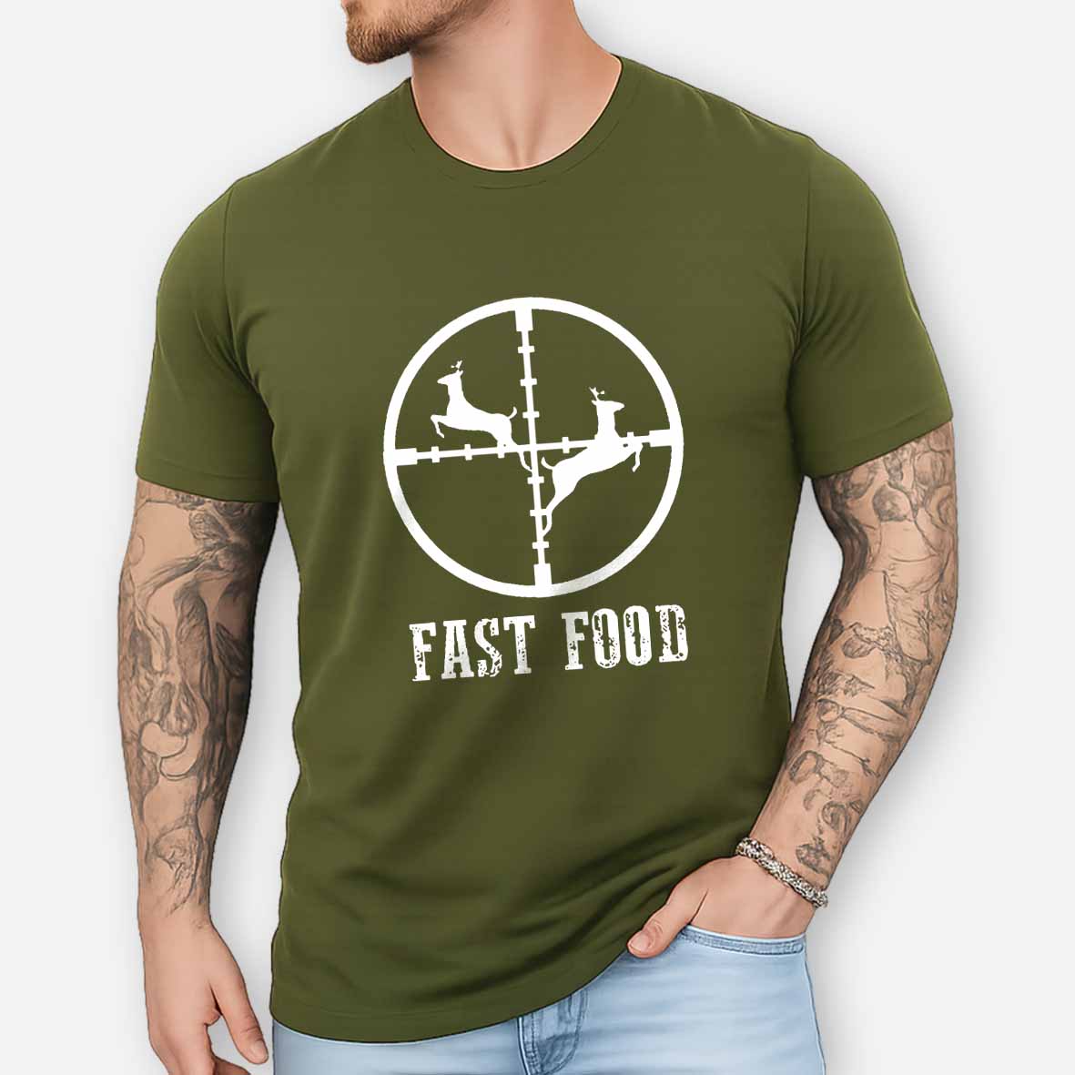 Fast Food Deer Hunting Gift Cotton T-shirt (Free Customization)