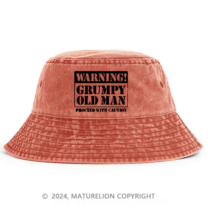 Matureolion Warning Grumpy Old Man Proceed With Caution Bucket Hat