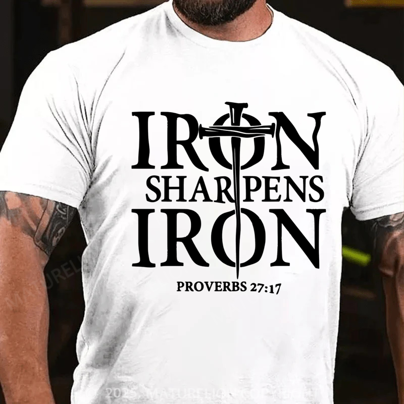 Maturelion Men's T-shirt Iron Sharpens Iron Cotton T-shirt