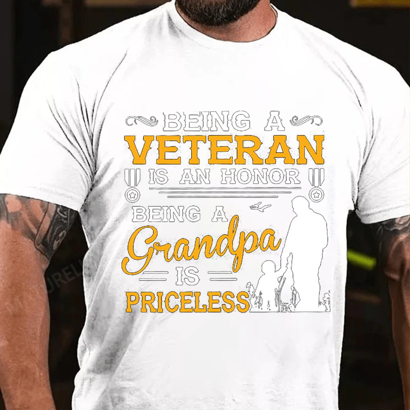 Maturelion Men's T-Shirt Veteran Being a Grandpa Is Priceless Cotton T-Shirt