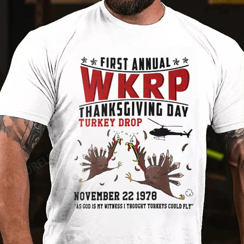 Maturelion Men's T-Shirt First Annual WKRP Thanksgiving Cotton T-Shirt