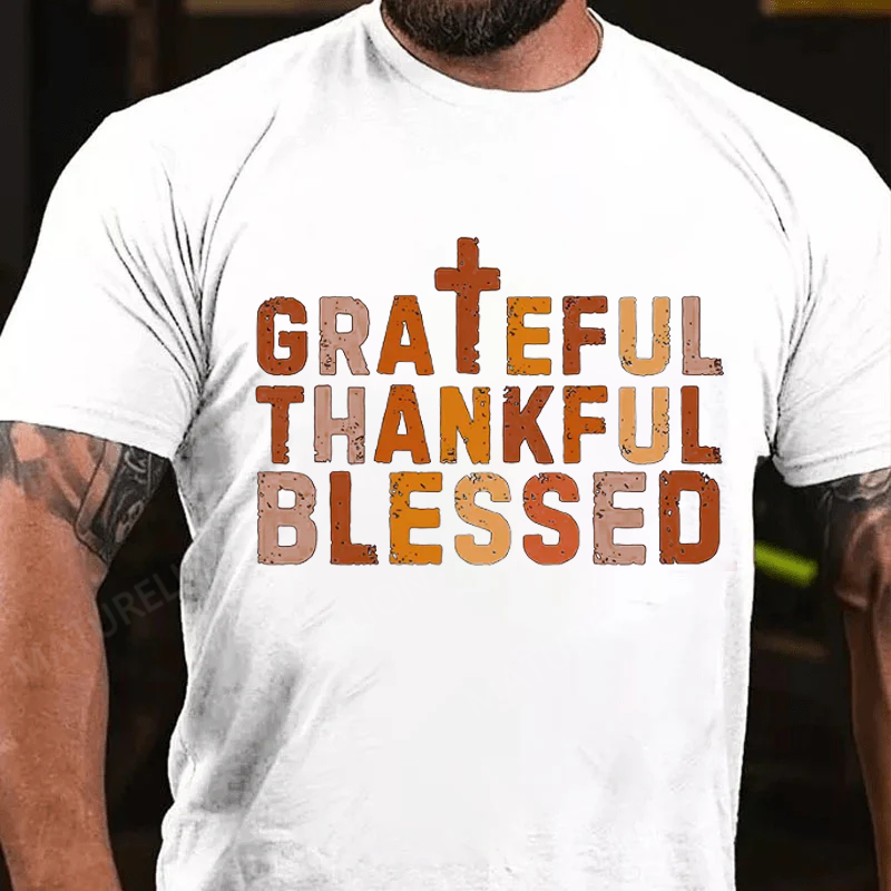 Maturelion Men's T-Shirt Grateful Thankful Blessed Cotton T-Shirt