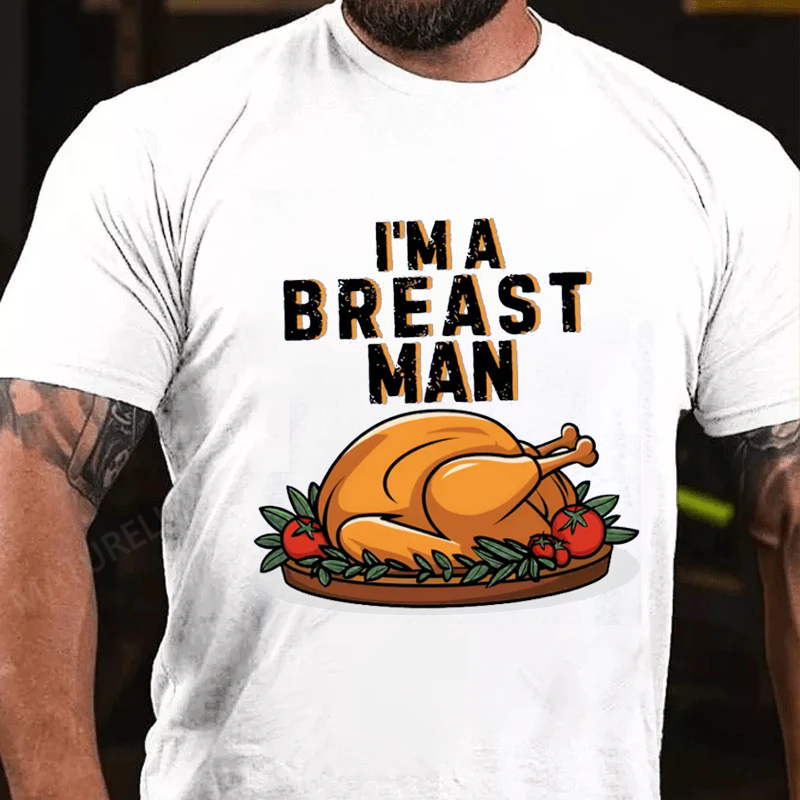 Maturelion Men's T-Shirt Breast Man Thanksgiving Turkey Cotton T-Shirt