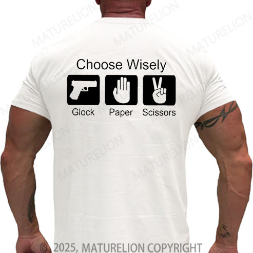 Maturelion Men's T-shirt Choose Wisely Glock Paper Scissors Cotton T-shirt