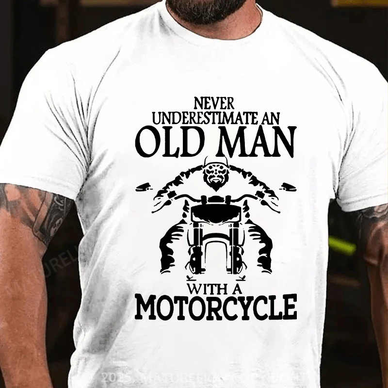 Maturelion Men's T-shirt OLD MAN WITH A MOTORCYCLE Cotton T-shirt