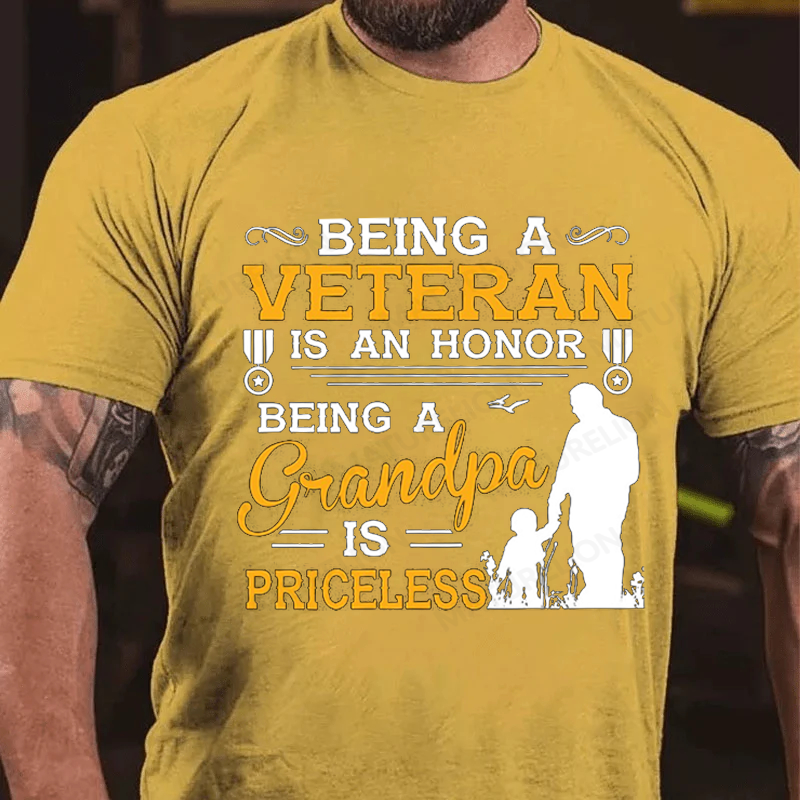 Maturelion Men's T-Shirt Veteran Being a Grandpa Is Priceless Cotton T-Shirt