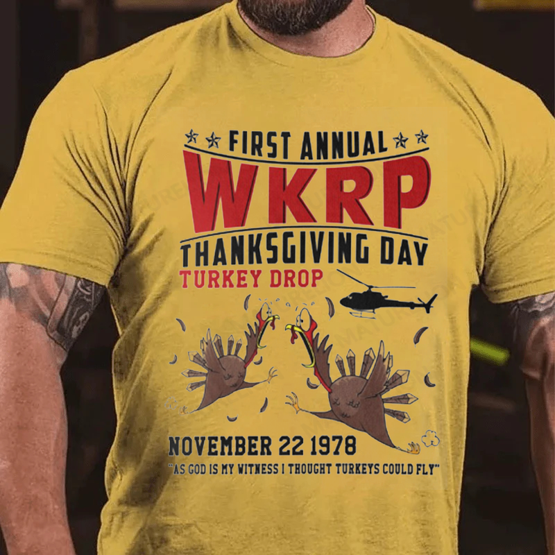 Maturelion Men's T-Shirt First Annual WKRP Thanksgiving Cotton T-Shirt