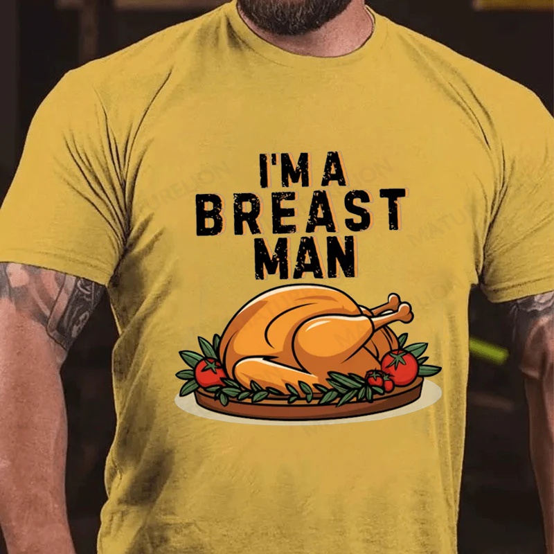 Maturelion Men's T-Shirt Breast Man Thanksgiving Turkey Cotton T-Shirt
