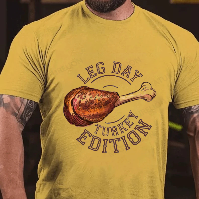 Maturelion Men's T-Shirt It's Leg Day Thanksgiving Turkey Cotton T-Shirt
