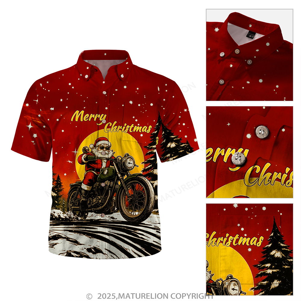 Maturelion Christmas Hawaiian Shirt White Tropical Santa with Palm Tree Hawaiian Shirt