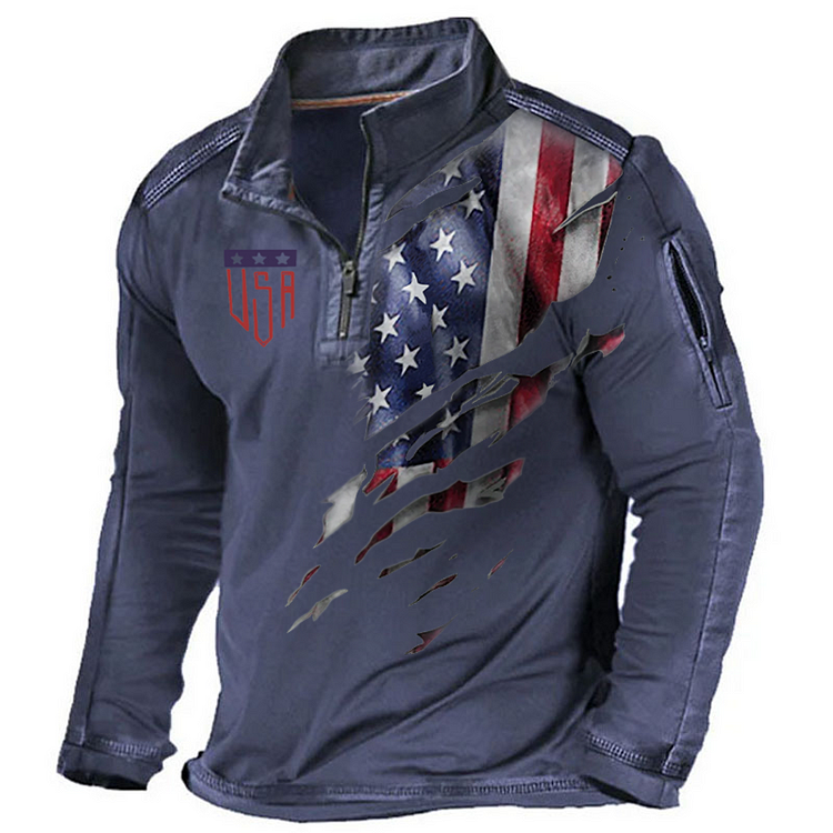 Maturelion Men's Henley Shirt Veterans Day Gift - American Flag Print Henley Shirt