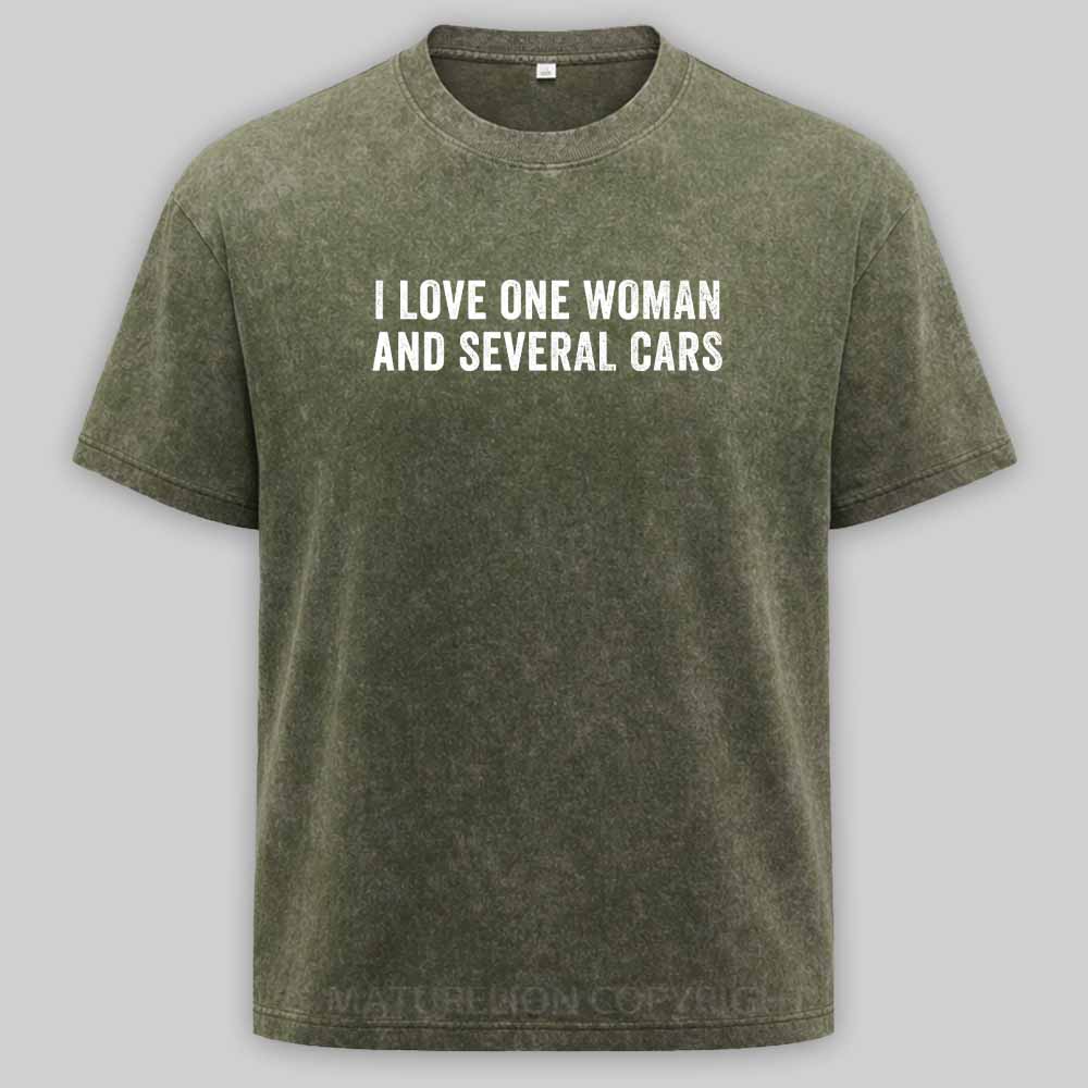 Maturelion I love one woman and several cars Washed T-shirt
