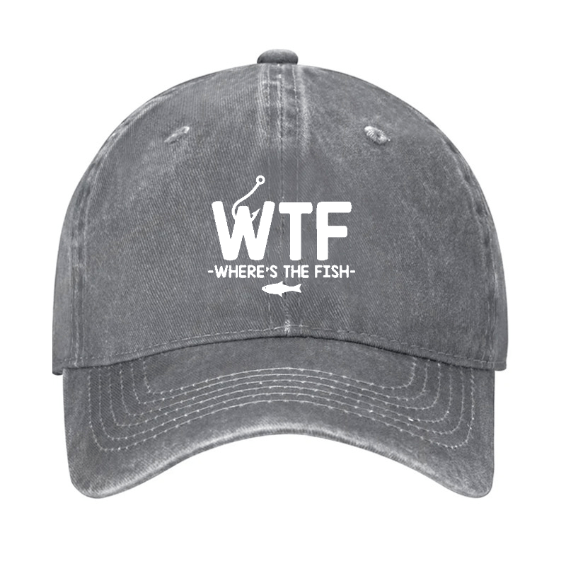 WTF - Where's The Fish Funny Print Cap (Free Customization)-Maturelion