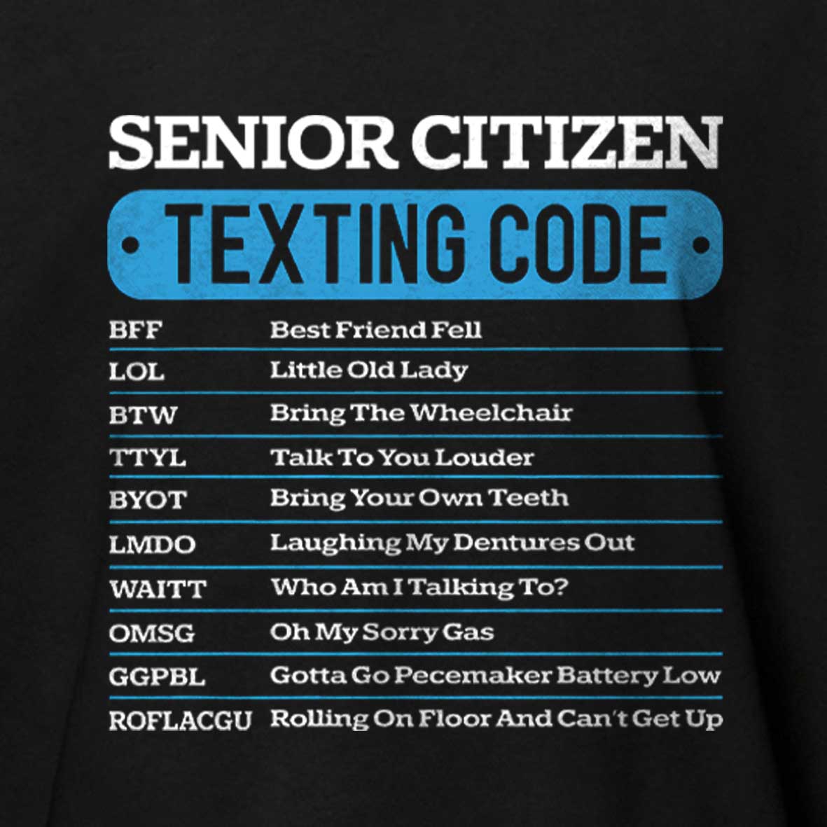 Maturelion Senior Citizen Texting Code Funny Old People Humor Retro Cotton T-shirt