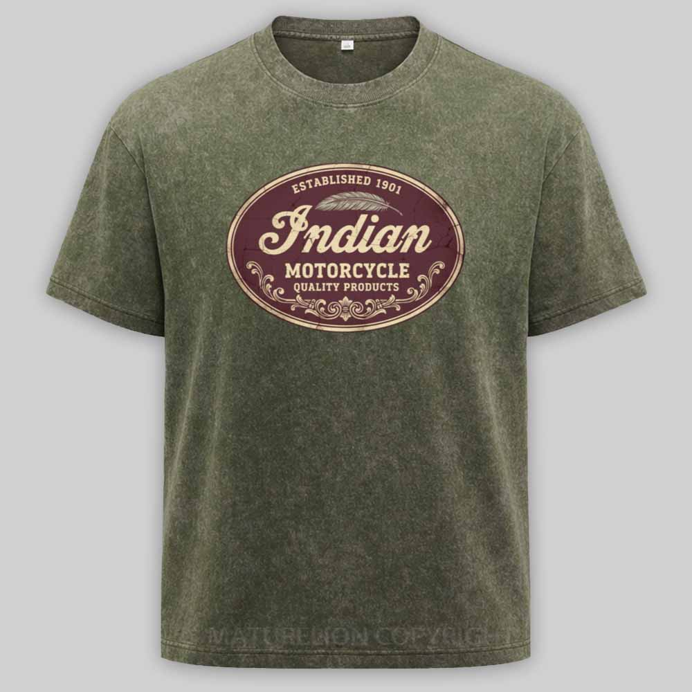 Maturelion Indian Motorcycles Sign Washed T-shirt