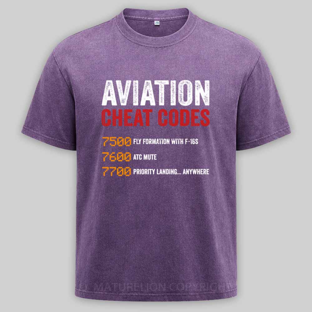 Maturelion Aviation Cheat Codes Pilot Funny Aviation Lover Washed T-shirt