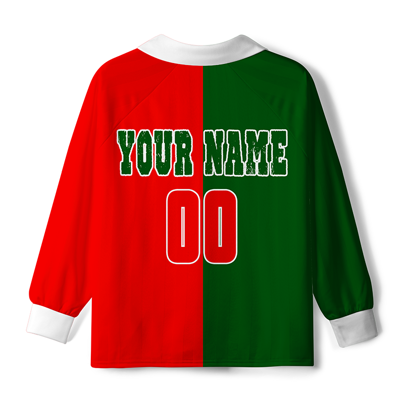 Maturelion Custom Kelly Green Red-White Sublimation Portuguese Flag Long Sleeve Soccer Jersey