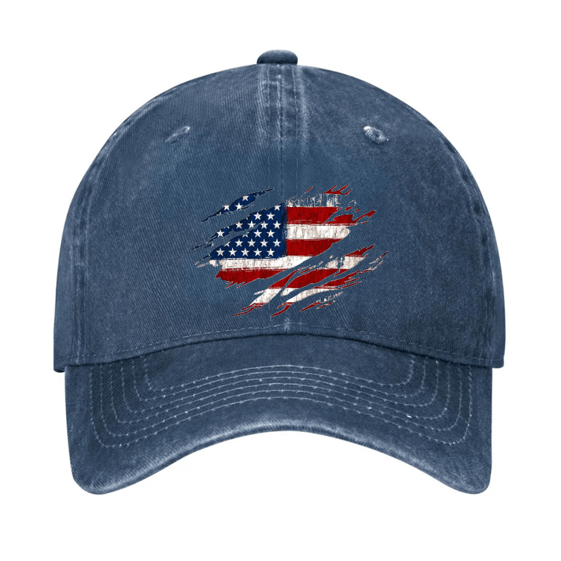 Distressed American Flag Print Cap-Maturelion