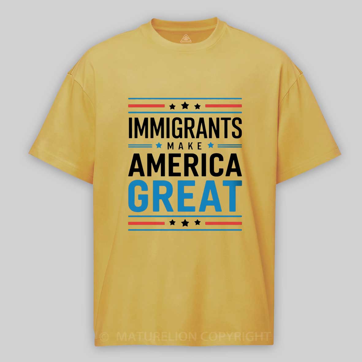 Maturelion Immigrants Make America Great white bule Cotton T-shirt