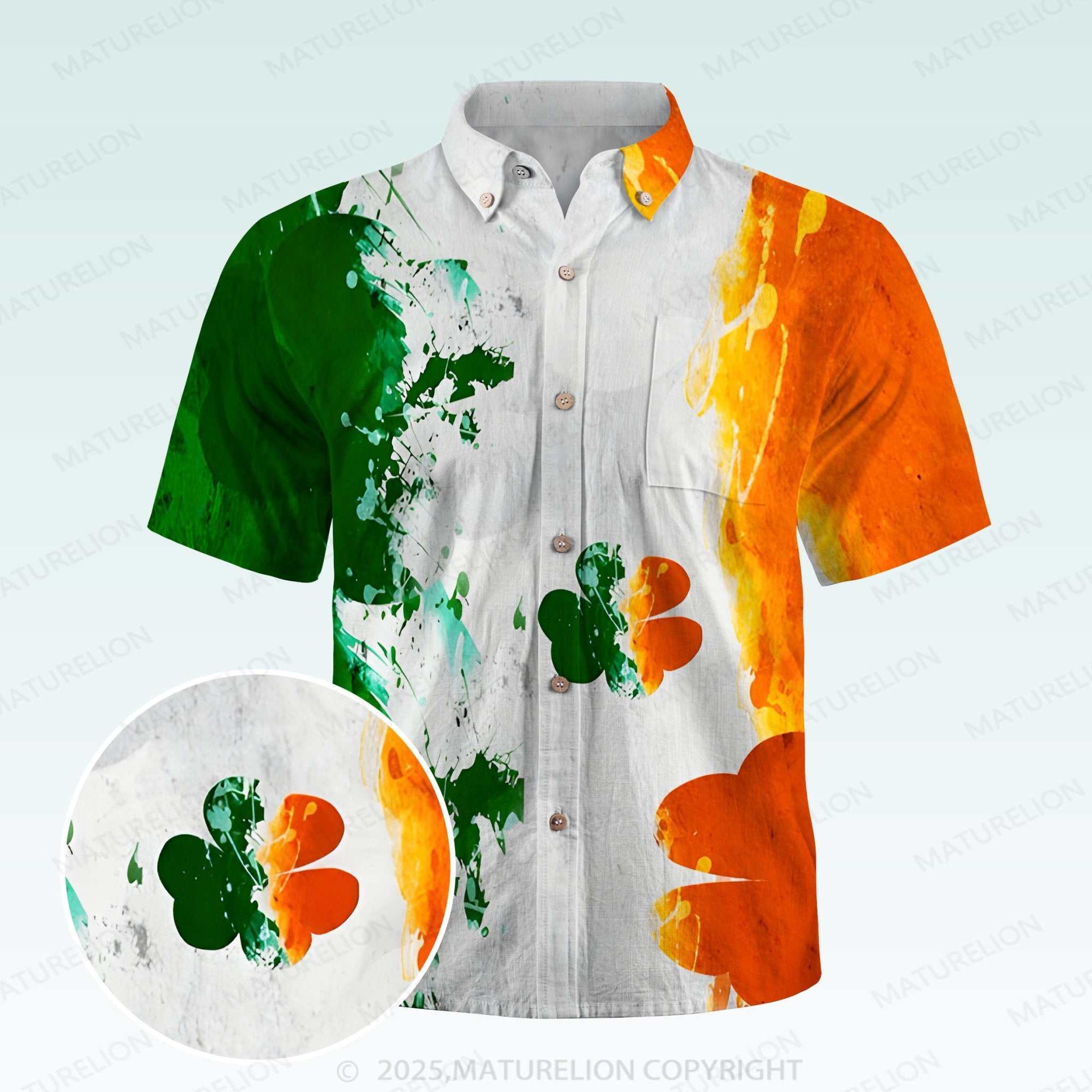 Maturelion St. Patrick's Button Pocket ShirtLucky Island Style Hawaiian Shirt