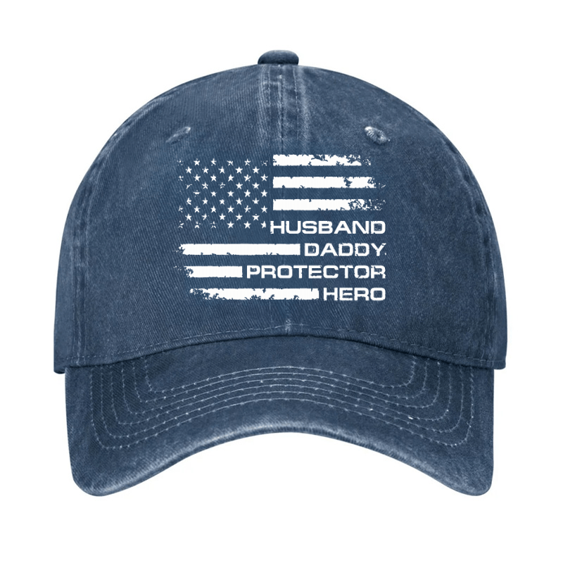 Husband Daddy Protector Hero Fathers Day Camo American Flag Cap-Maturelion