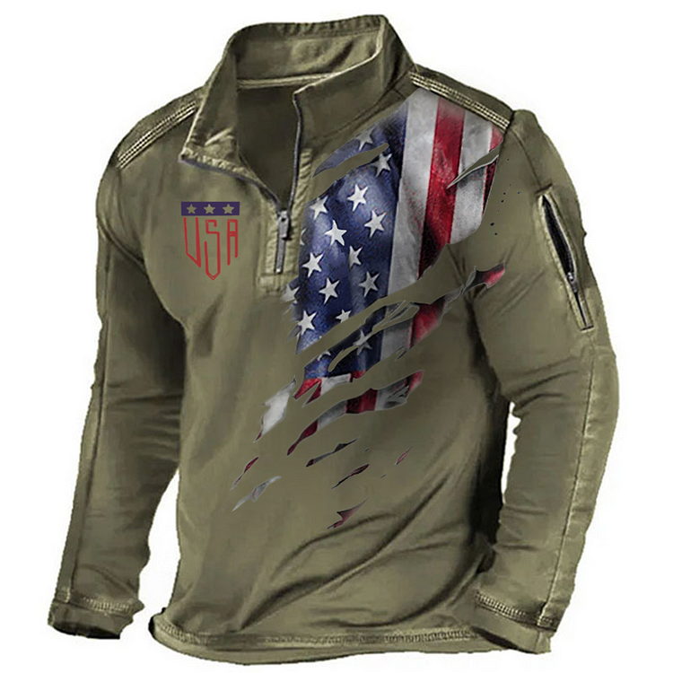 Maturelion Men's Henley Shirt Veterans Day Gift - American Flag Print Henley Shirt