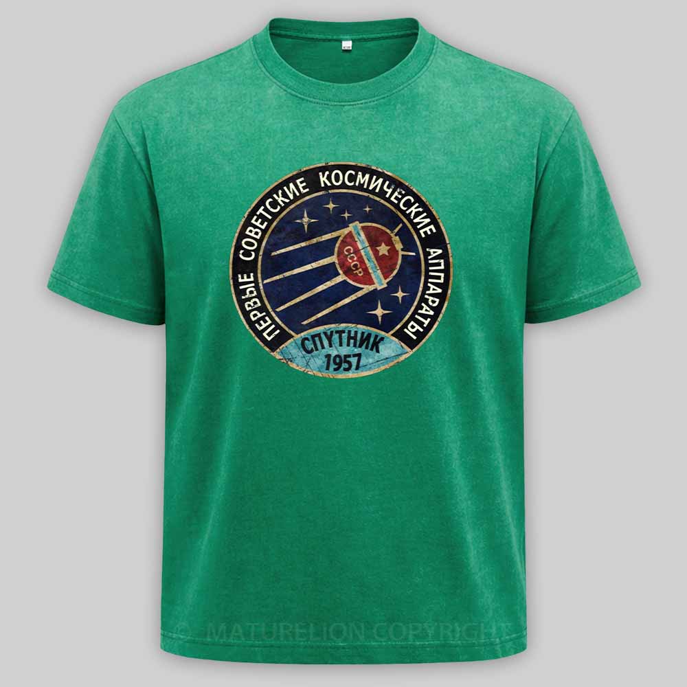 Maturelion Vintage Blue Badge Спутник V01 Washed T-shirt