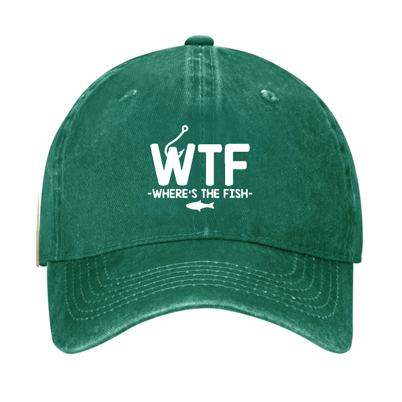 WTF - Where's The Fish Funny Print Cap (Free Customization)-Maturelion