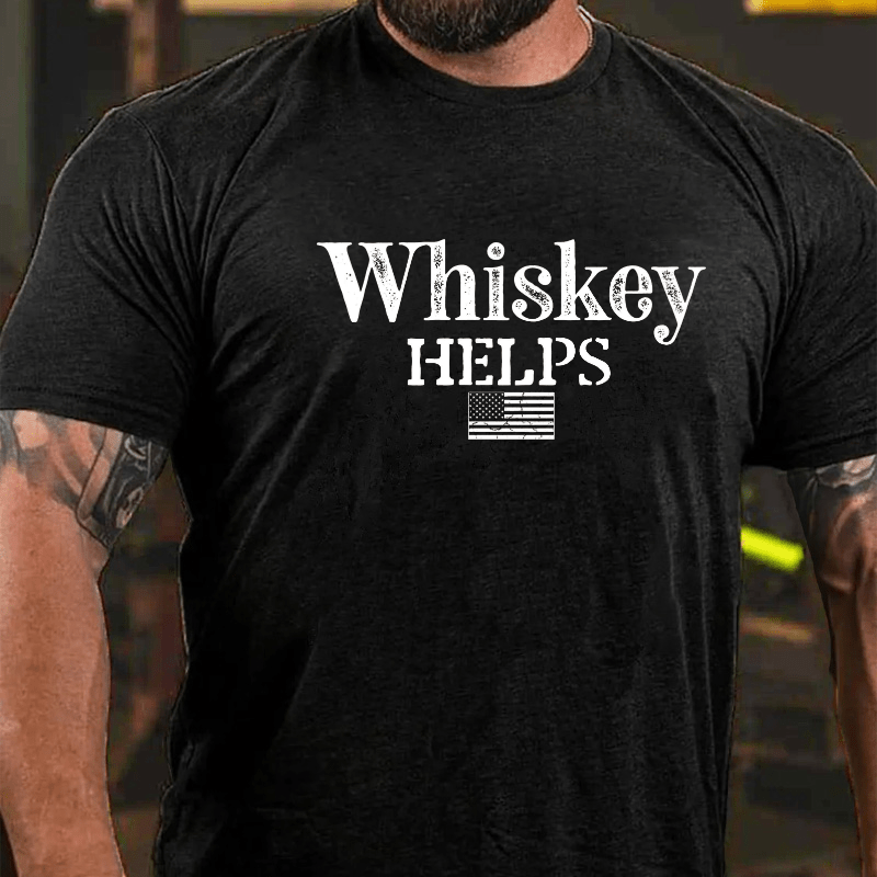 Whiskey Helps USA Flag Cotton T-shirt (Free Customization)-Maturelion