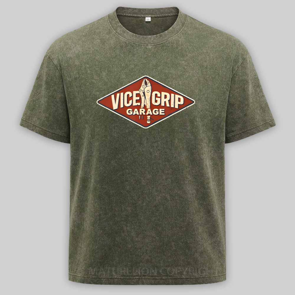 Maturelion Vice Grip Garage Mechanic Dad Joke Handy Grandpa Washed T-shirt