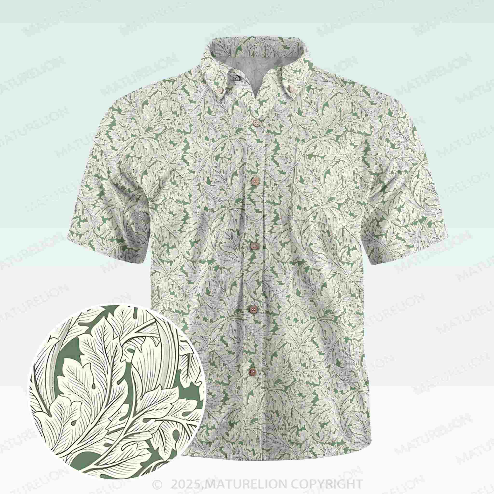 Maturelion Men's Button Pocket Shirt Tropically Mischievous Hawaiian Shirt