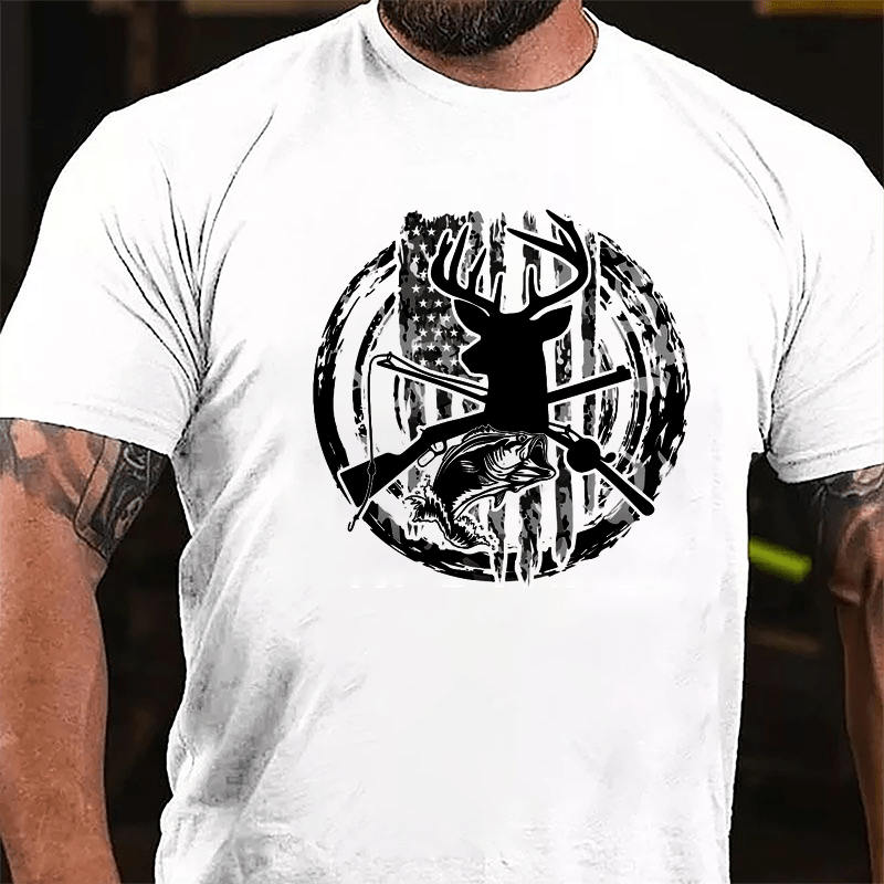 Deer Hunting And Fishing Cotton T-shirt-Maturelion