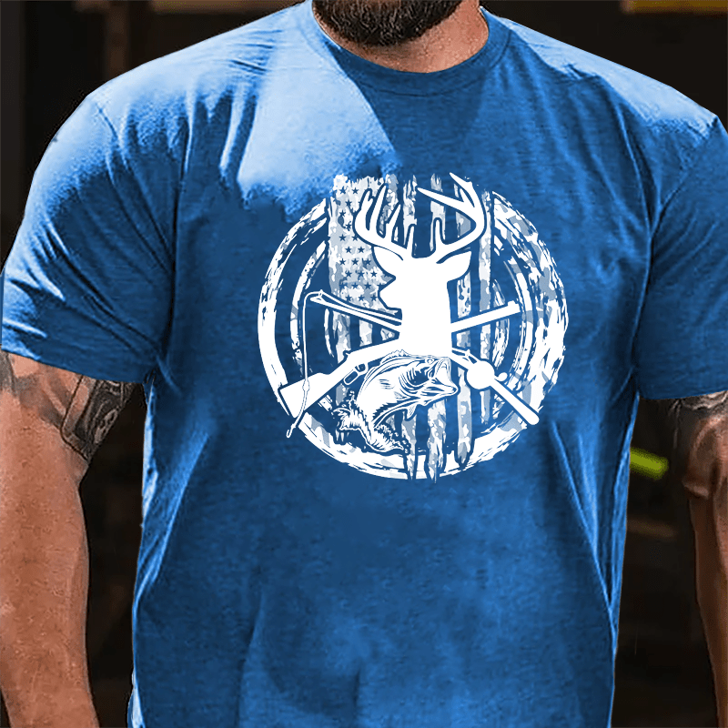 Deer Hunting And Fishing Cotton T-shirt-Maturelion