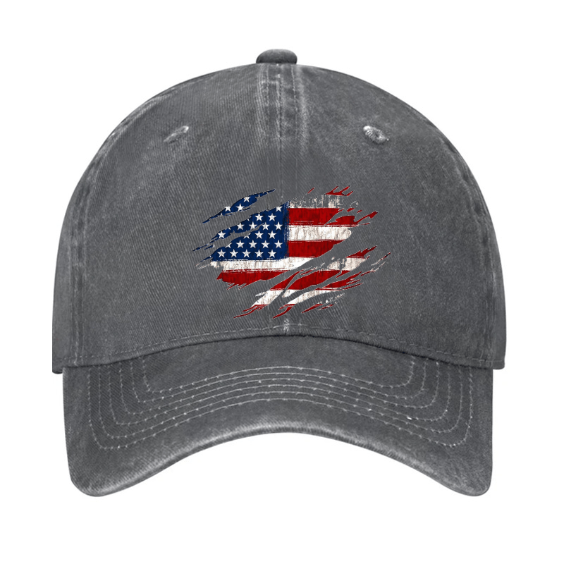Distressed American Flag Print Cap-Maturelion