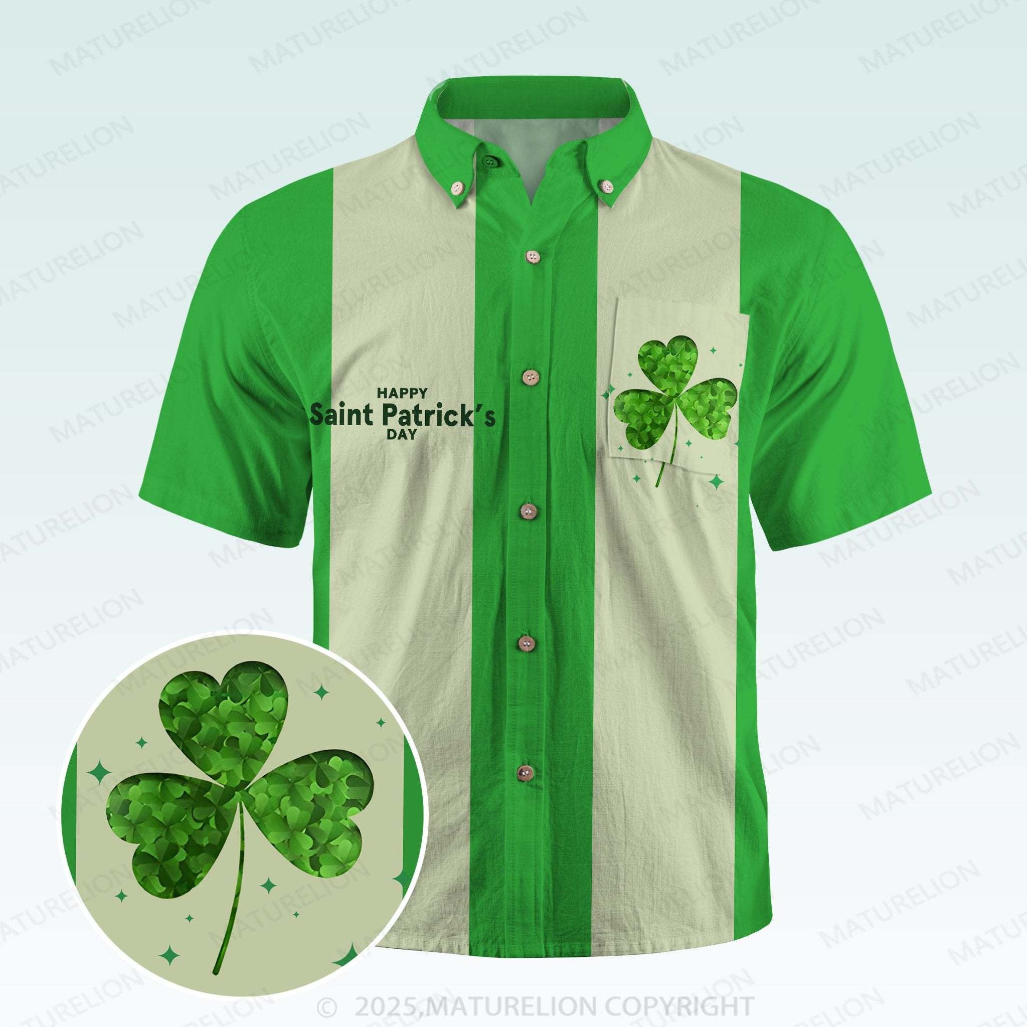 Maturelion St. Patrick's Button Pocket ShirtVintage Shamrock Edition Hawaiian Shirt