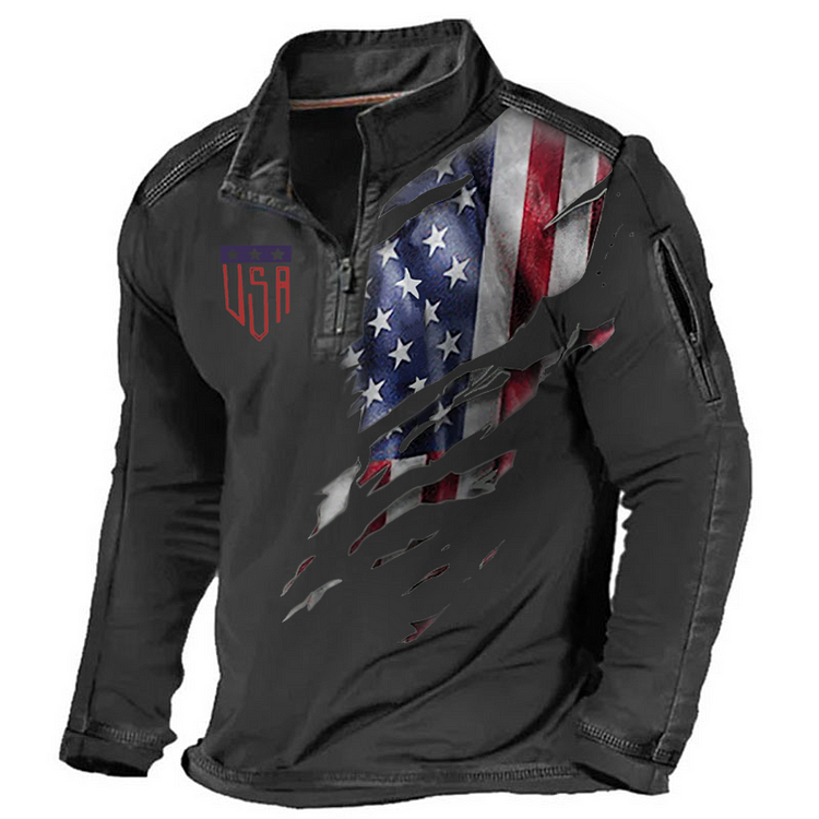 Maturelion Men's Henley Shirt Veterans Day Gift - American Flag Print Henley Shirt