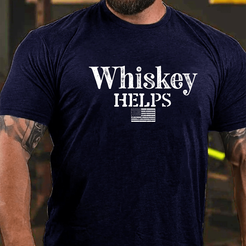 Whiskey Helps USA Flag Cotton T-shirt (Free Customization)-Maturelion