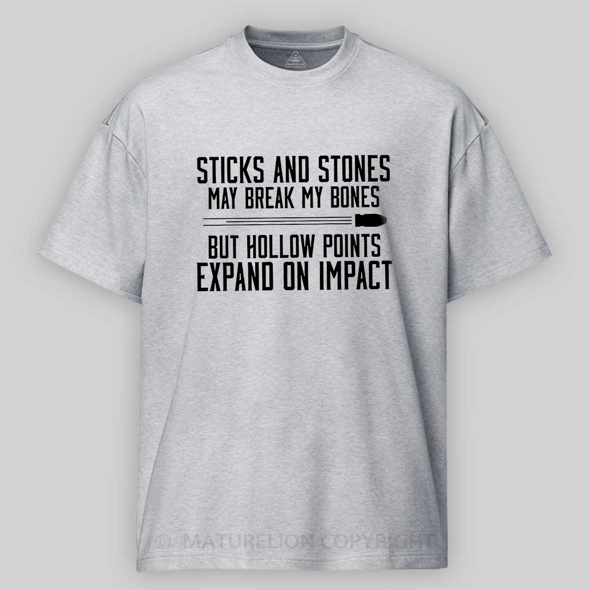 Maturelion Men's T-Shirt Hollow Points Sticks and Stones Gun Cotton T-Shirt