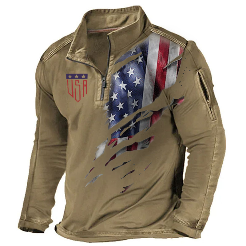 Maturelion Men's Henley Shirt Veterans Day Gift - American Flag Print Henley Shirt