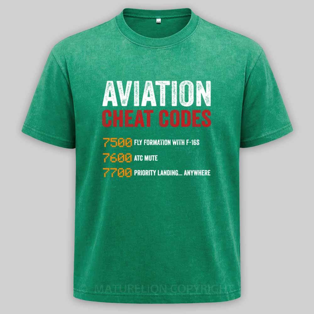 Maturelion Aviation Cheat Codes Pilot Funny Aviation Lover Washed T-shirt