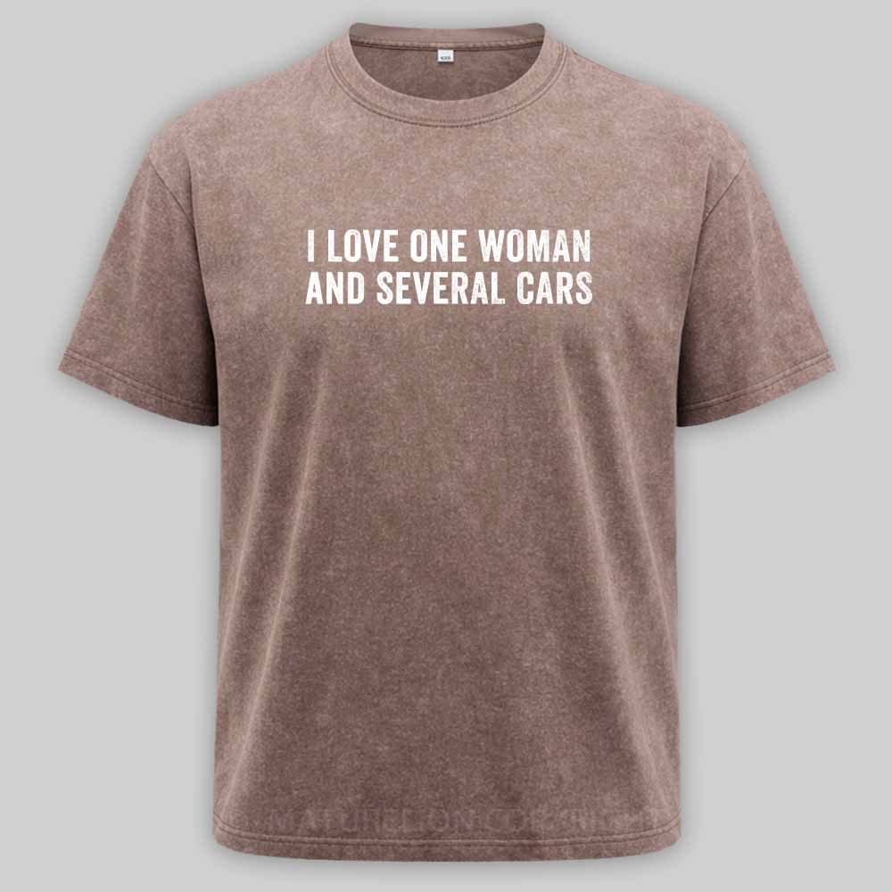 Maturelion I love one woman and several cars Washed T-shirt