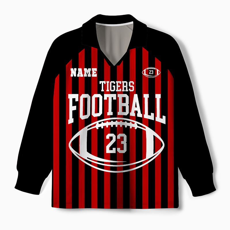 Maturelion Black and red stripes customization Long Sleeve Soccer Jersey