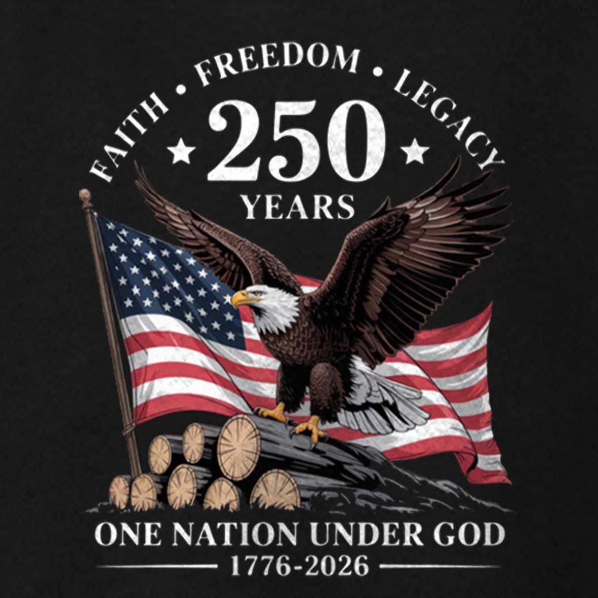 Maturelion 250 Years Faith Freedom Legacy Eagle 250th Anniversary USA T-Shirt