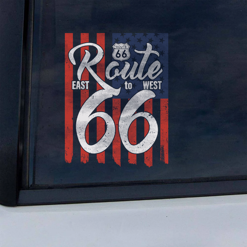 Maturelion East To West Tee Route 66 Funny Car Window Decal